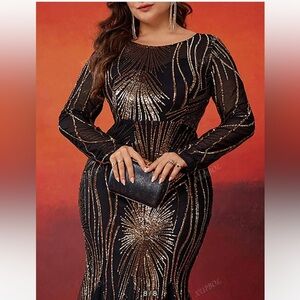 Elegant Black and Gold Evening Dress